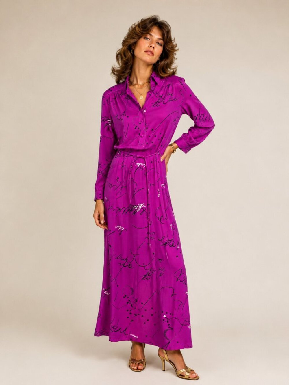 Vintage Solo San Francisco Purple Maxi Dress Abstract Star Print Belted Medium